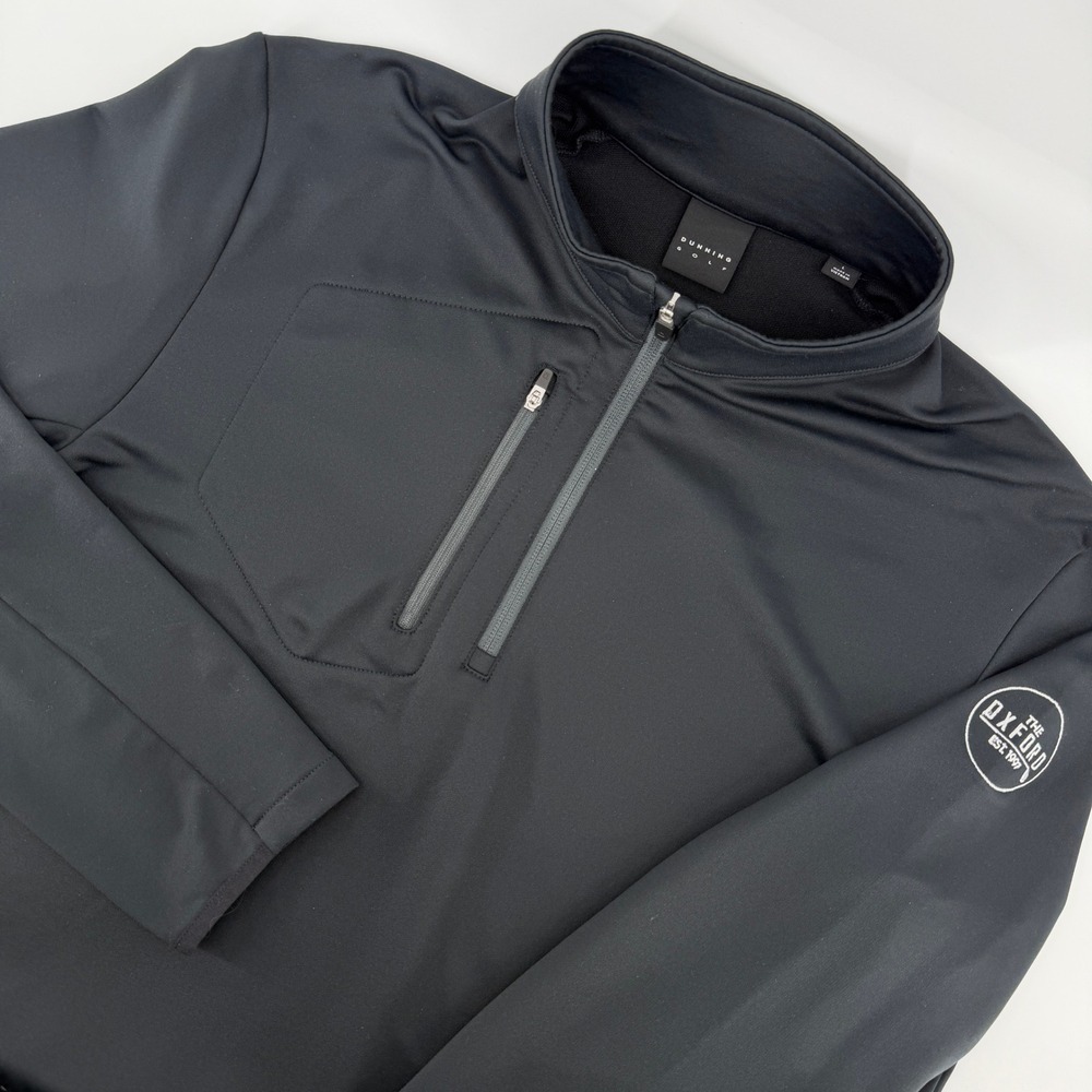 Dunning Golf Pullover Mens Large Black Quarter Zip Chest Pocket Oxford Pro-Am